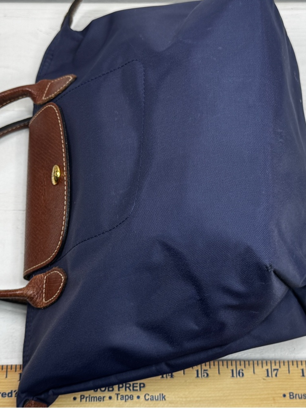 Longchamp Le Pliage Small Navy Nylon Tote Brown Leather Handles Authentic - Picture 14 of 14